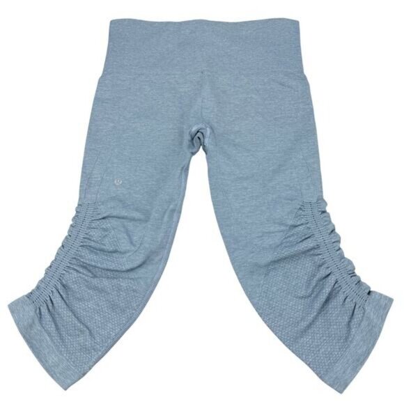 LULULEMON In The Flow Crop II Size 4 Heathered Blue Denim - Picture 7 of 8